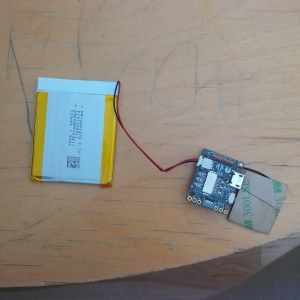 GSM+BLE Module, with antenna & battery attached.